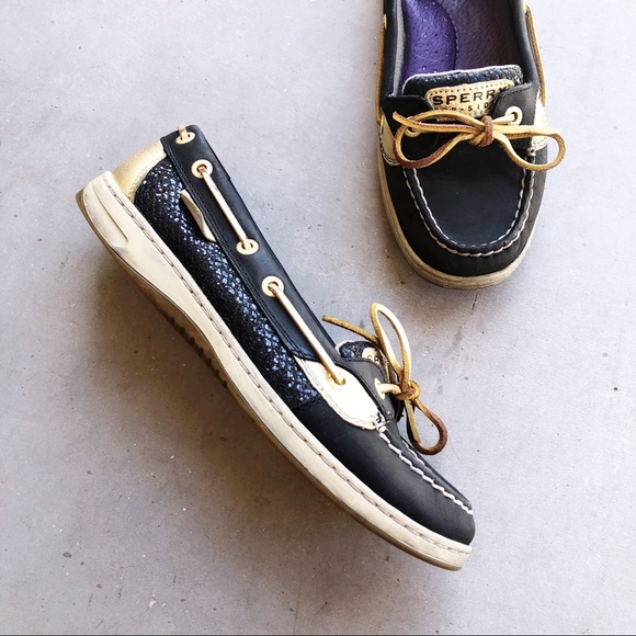 SPERRY Black & Gold Glitter Angelfish Boat Shoes